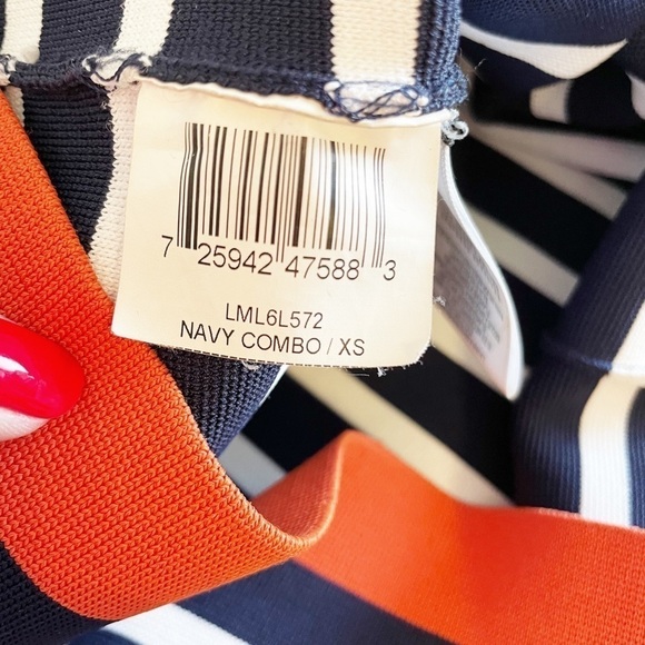 BCBG Maxazria Size XS Bandage Inya Navy Combo Stripe One Shoulder Dress - Picture 9 of 11